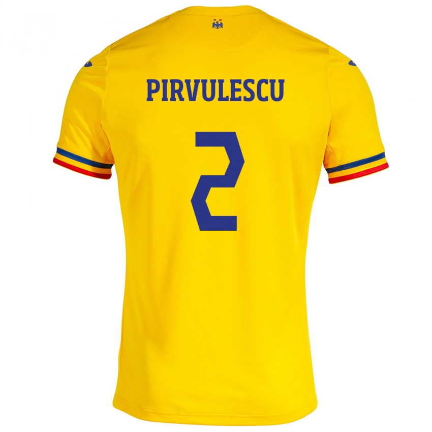 Børn Rumænien Sergiu Pîrvulescu #2 Gul Hjemmebane Spillertrøjer 24-26 Trøje T-Shirt