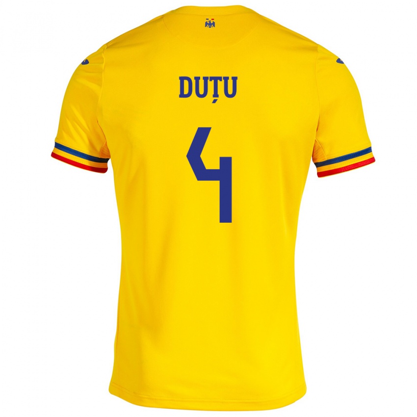 Børn Rumænien Ștefan Duțu #4 Gul Hjemmebane Spillertrøjer 24-26 Trøje T-Shirt