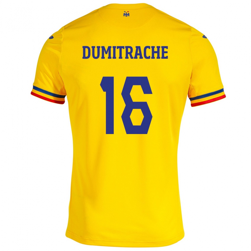 Børn Rumænien Valentin Dumitrache #16 Gul Hjemmebane Spillertrøjer 24-26 Trøje T-Shirt