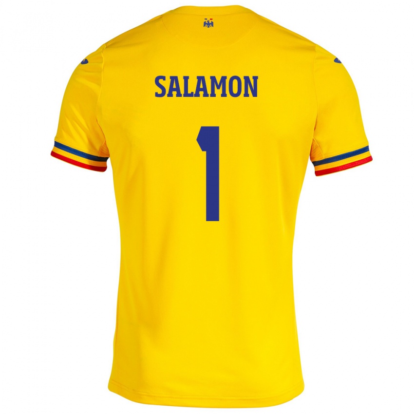 Børn Rumænien Szidonia Salamon #1 Gul Hjemmebane Spillertrøjer 24-26 Trøje T-Shirt