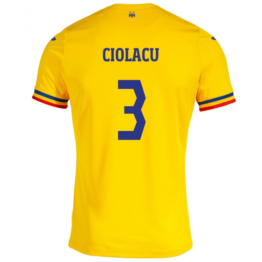 Børn Rumænien Mihaela Ciolacu #3 Gul Hjemmebane Spillertrøjer 24-26 Trøje T-Shirt
