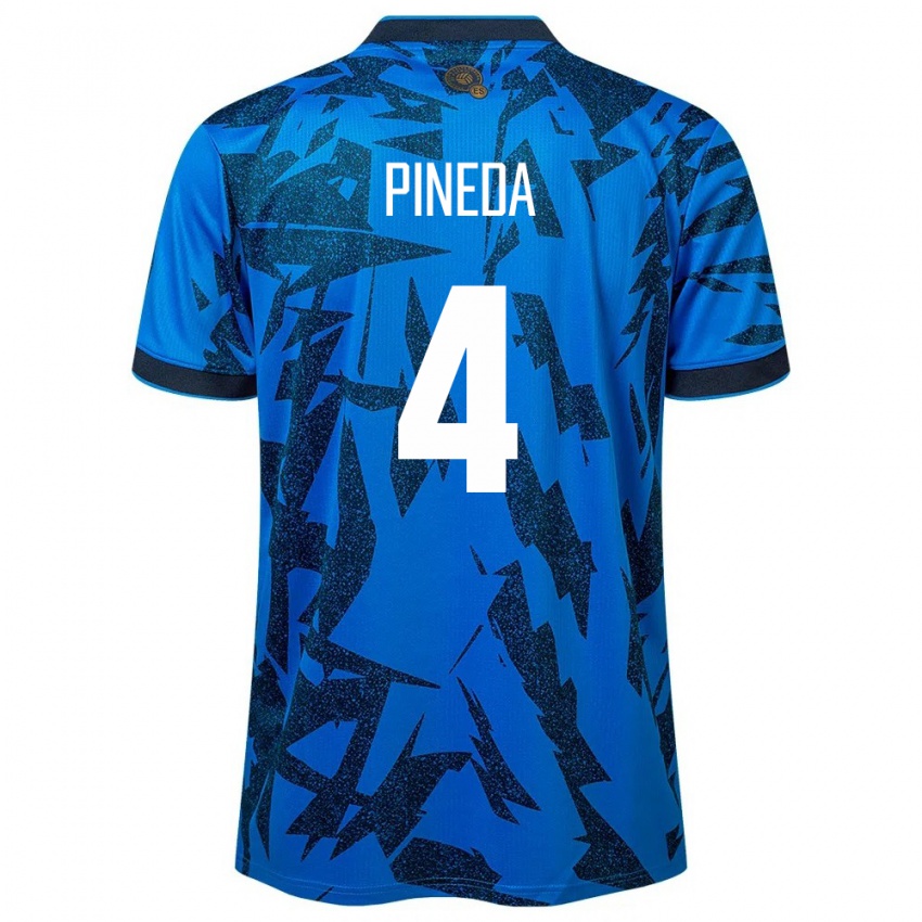 Børn El Salvador Wálter Pineda #4 Blå Hjemmebane Spillertrøjer 24-26 Trøje T-Shirt