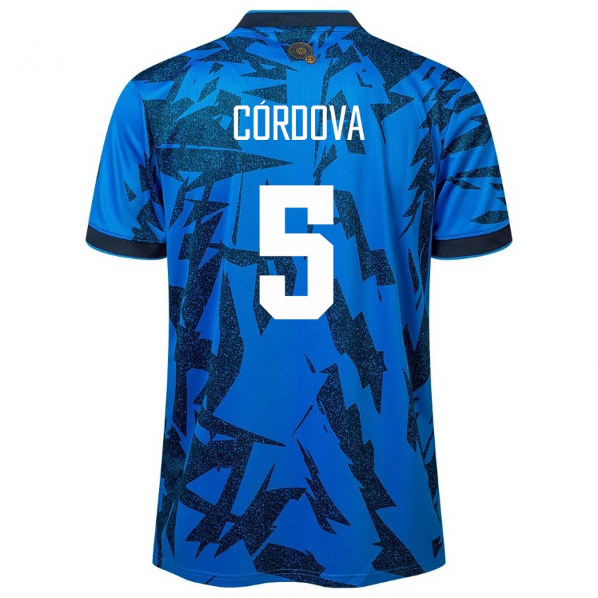 Børn El Salvador Edwin Córdova #5 Blå Hjemmebane Spillertrøjer 24-26 Trøje T-Shirt