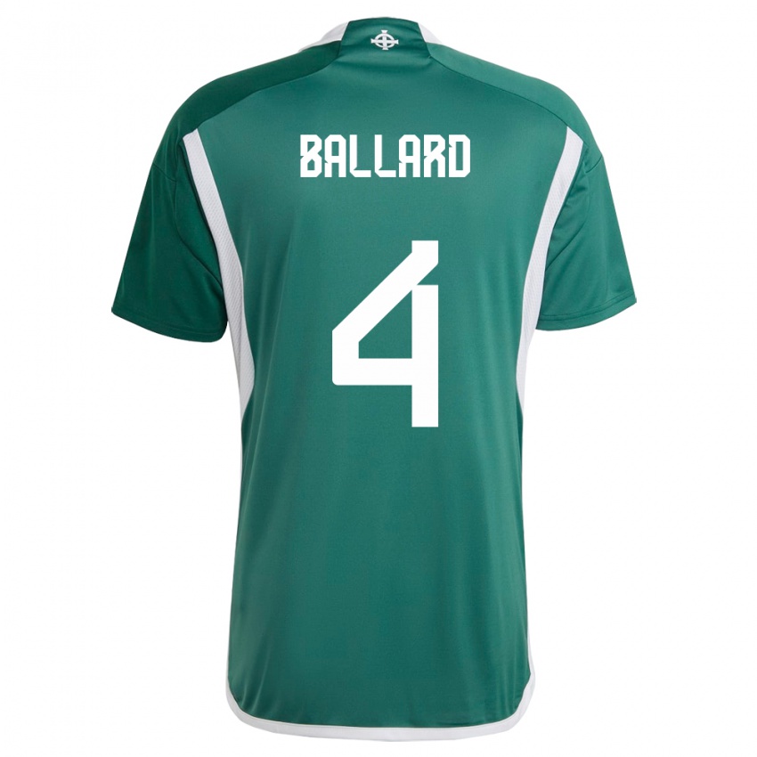 Børn Nordirland Daniel Ballard #4 Grøn Hjemmebane Spillertrøjer 24-26 Trøje T-Shirt