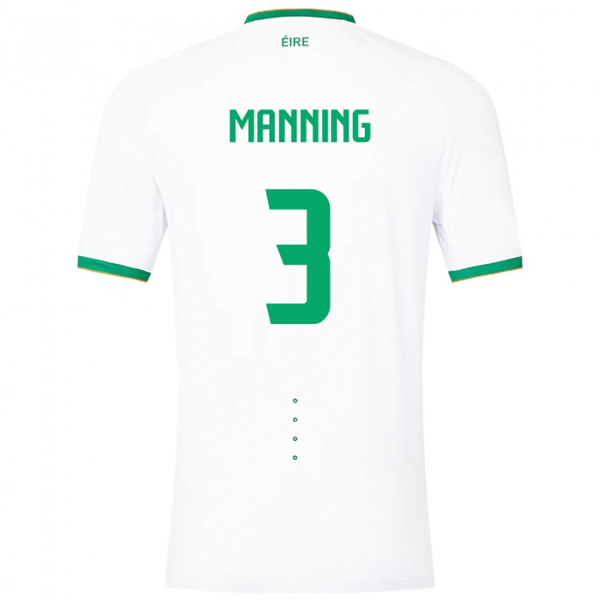 Børn Irland Ryan Manning #3 Hvid Udebane Spillertrøjer 24-26 Trøje T-Shirt