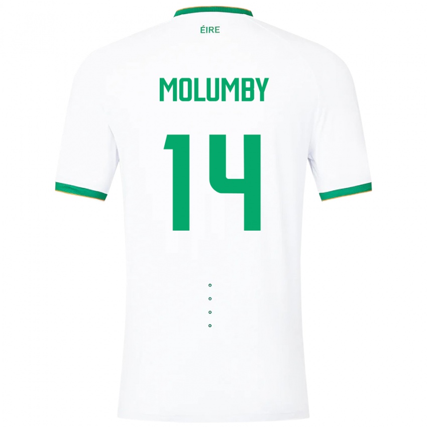 Børn Irland Jayson Molumby #14 Hvid Udebane Spillertrøjer 24-26 Trøje T-Shirt