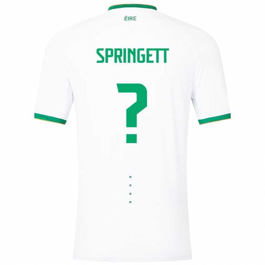 Børn Irland Tony Springett #0 Hvid Udebane Spillertrøjer 24-26 Trøje T-Shirt