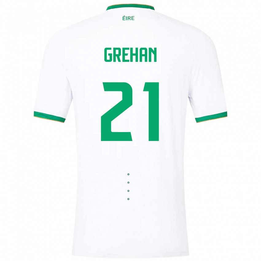 Børn Irland Sean Grehan #21 Hvid Udebane Spillertrøjer 24-26 Trøje T-Shirt