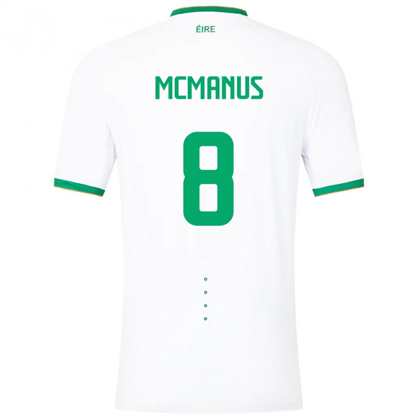 Børn Irland James Mcmanus #8 Hvid Udebane Spillertrøjer 24-26 Trøje T-Shirt