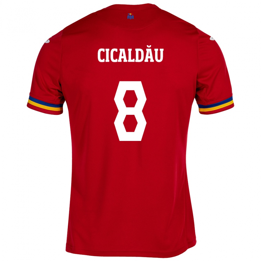 Børn Rumænien Alexandru Cicâldău #8 Rød Udebane Spillertrøjer 24-26 Trøje T-Shirt