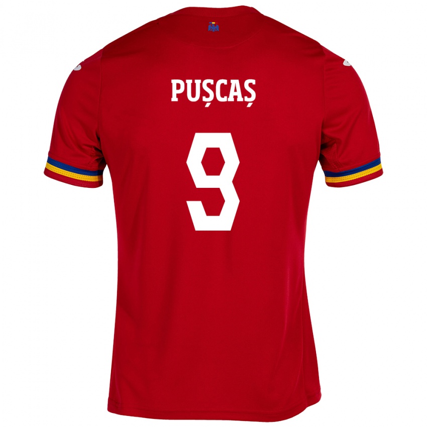 Børn Rumænien George Pușcaș #9 Rød Udebane Spillertrøjer 24-26 Trøje T-Shirt