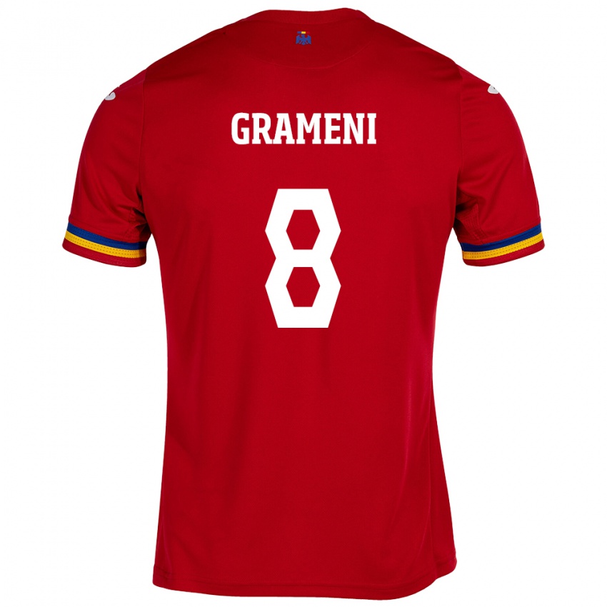 Børn Rumænien Constantin Grameni #8 Rød Udebane Spillertrøjer 24-26 Trøje T-Shirt