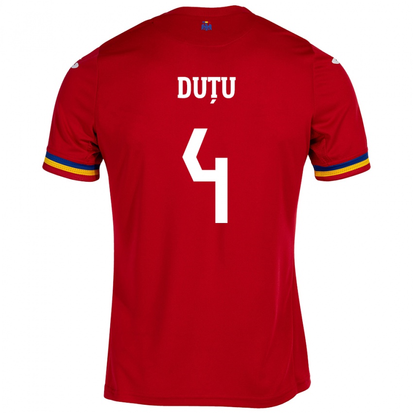 Børn Rumænien Ștefan Duțu #4 Rød Udebane Spillertrøjer 24-26 Trøje T-Shirt