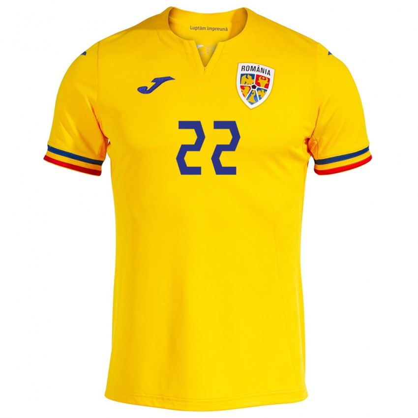 Mænd Rumænien Vladislav Blănuță #22 Gul Hjemmebane Spillertrøjer 24-26 Trøje T-Shirt