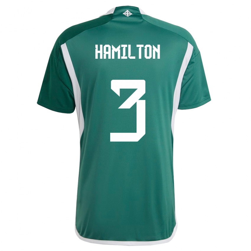 Mænd Nordirland Brendan Hamilton #3 Grøn Hjemmebane Spillertrøjer 24-26 Trøje T-Shirt