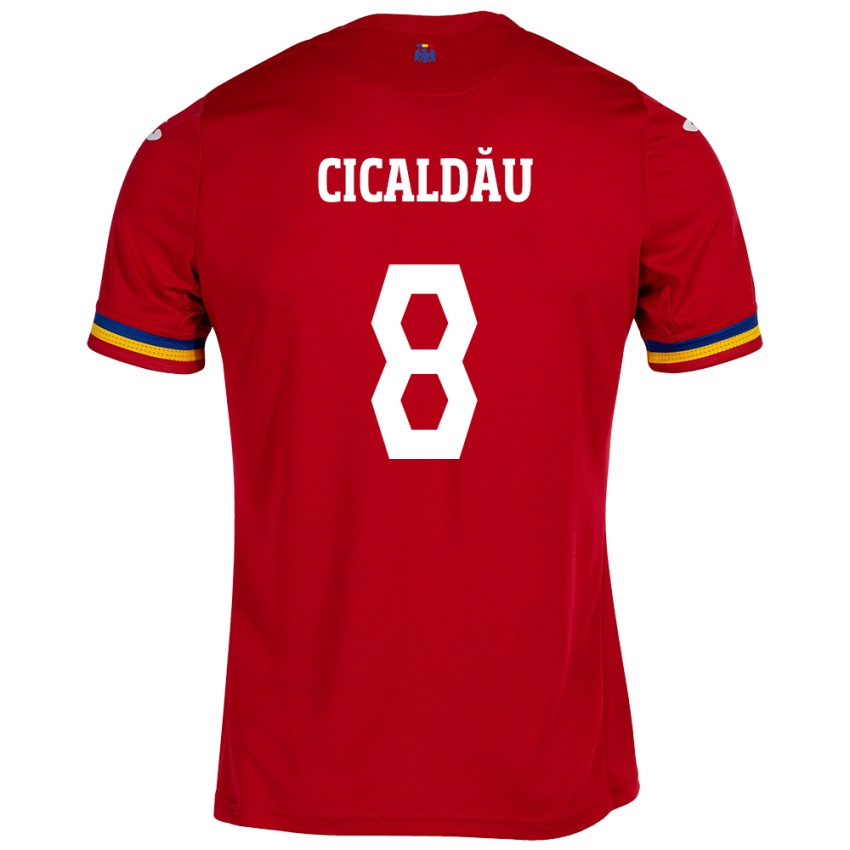 Mænd Rumænien Alexandru Cicâldău #8 Rød Udebane Spillertrøjer 24-26 Trøje T-Shirt