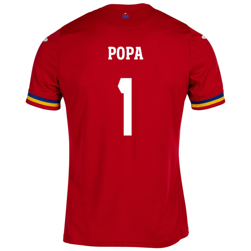 Mænd Rumænien Robert Popa #1 Rød Udebane Spillertrøjer 24-26 Trøje T-Shirt