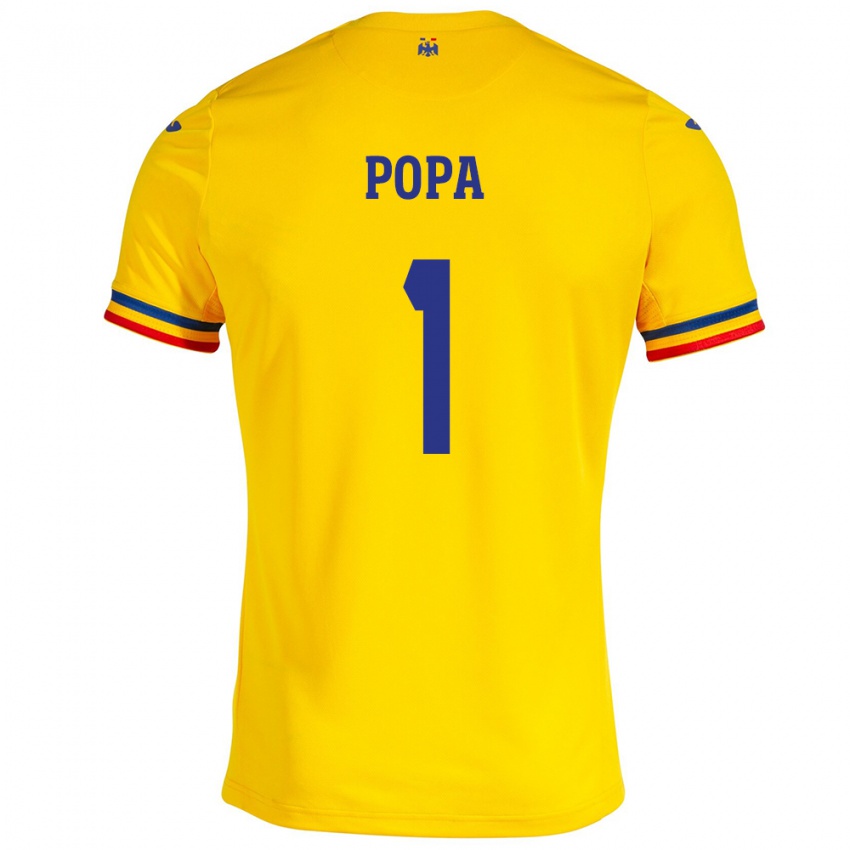 Kvinder Rumænien Robert Popa #1 Gul Hjemmebane Spillertrøjer 24-26 Trøje T-Shirt