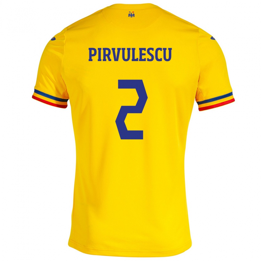 Kvinder Rumænien Sergiu Pîrvulescu #2 Gul Hjemmebane Spillertrøjer 24-26 Trøje T-Shirt