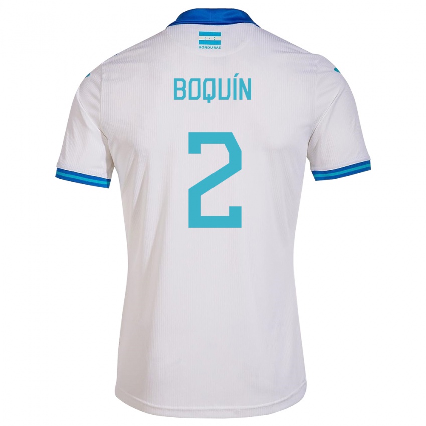 Kvinder Honduras Stiven Boquín #2 Hvid Hjemmebane Spillertrøjer 24-26 Trøje T-Shirt