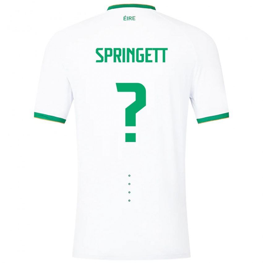 Kvinder Irland Tony Springett #0 Hvid Udebane Spillertrøjer 24-26 Trøje T-Shirt