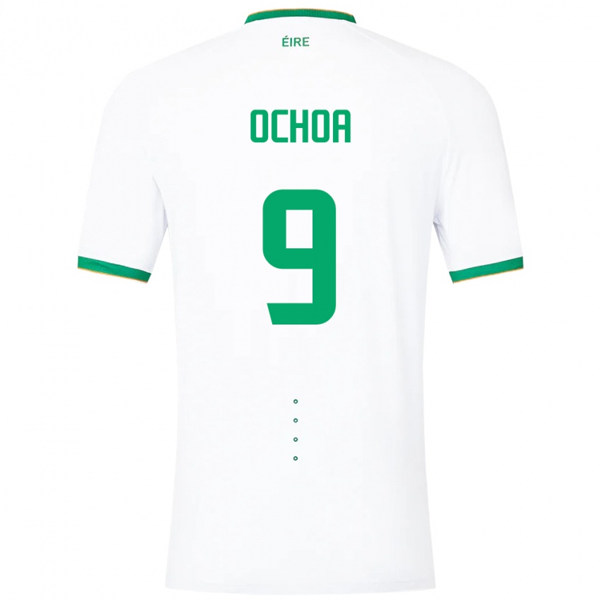 Kvinder Irland Aarón Ochoa #9 Hvid Udebane Spillertrøjer 24-26 Trøje T-Shirt