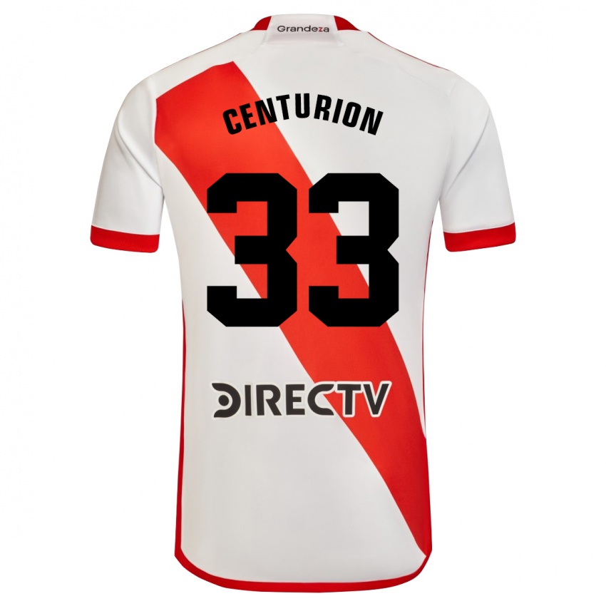 Børn Ezequiel Centurión #33 Hvid Rød Hjemmebane Spillertrøjer 2023/24 Trøje T-Shirt