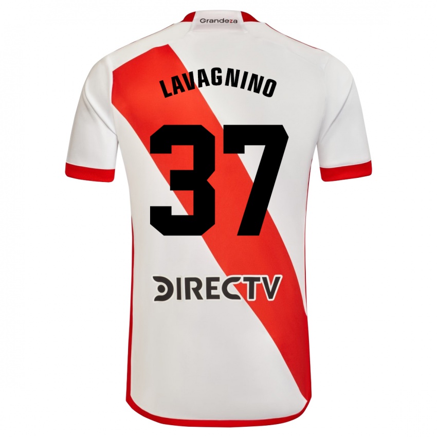 Børn Lucas Lavagnino #37 Hvid Rød Hjemmebane Spillertrøjer 2023/24 Trøje T-Shirt