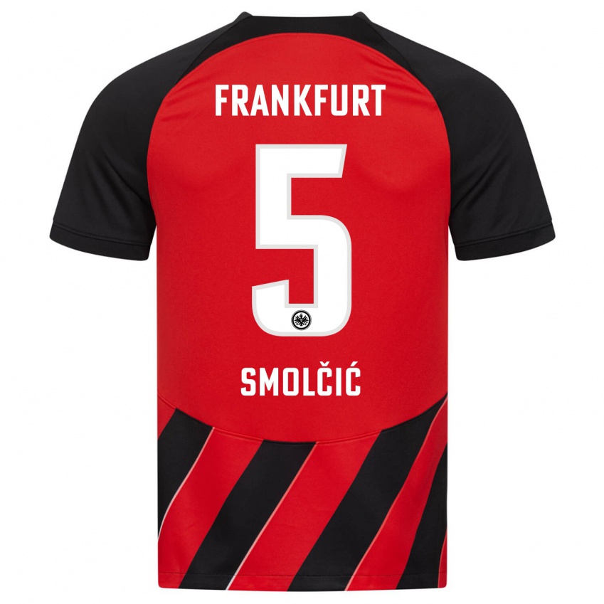 Børn Hrvoje Smolcic #5 Rød Sort Hjemmebane Spillertrøjer 2023/24 Trøje T-Shirt