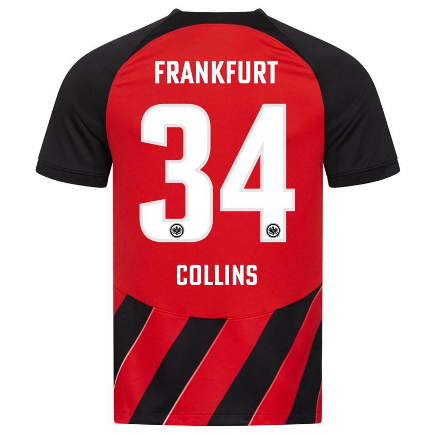 Børn Nnamdi Collins #34 Rød Sort Hjemmebane Spillertrøjer 2023/24 Trøje T-Shirt