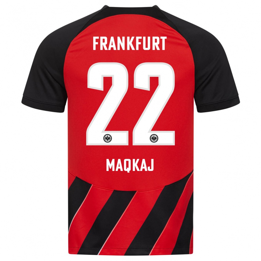 Børn Dritan Maqkaj #22 Rød Sort Hjemmebane Spillertrøjer 2023/24 Trøje T-Shirt