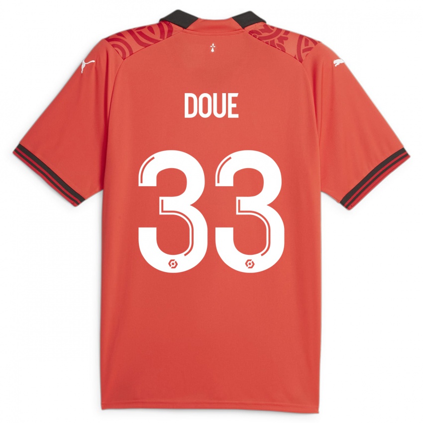 Børn Désiré Doué #33 Rød Hjemmebane Spillertrøjer 2023/24 Trøje T-Shirt