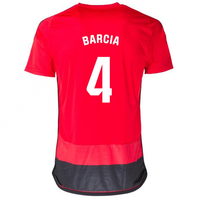 Børn Sergio Barcia #4 Rød Sort Hjemmebane Spillertrøjer 2023/24 Trøje T-Shirt