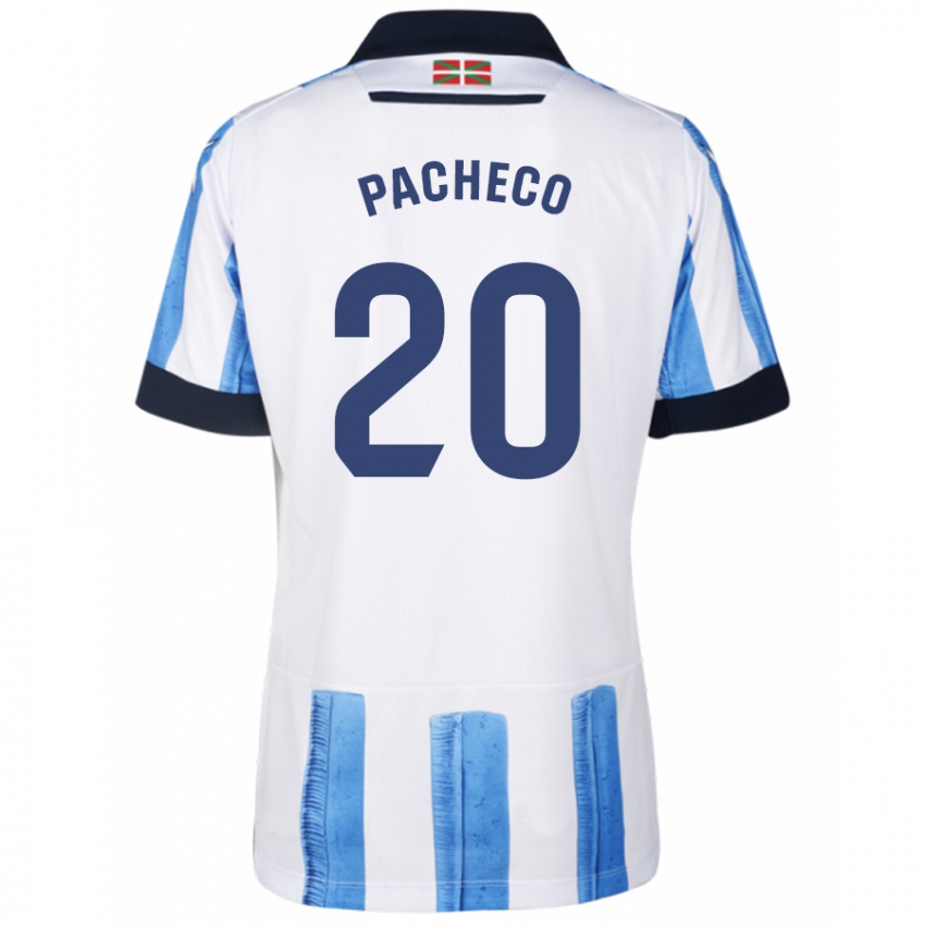 Børn Jon Pacheco #20 Blå Hvid Hjemmebane Spillertrøjer 2023/24 Trøje T-Shirt
