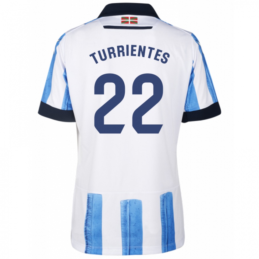 Børn Beñat Turrientes #22 Blå Hvid Hjemmebane Spillertrøjer 2023/24 Trøje T-Shirt