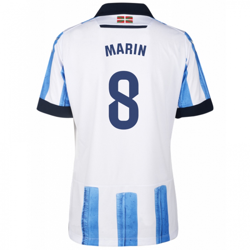 Børn Pablo Marín #8 Blå Hvid Hjemmebane Spillertrøjer 2023/24 Trøje T-Shirt