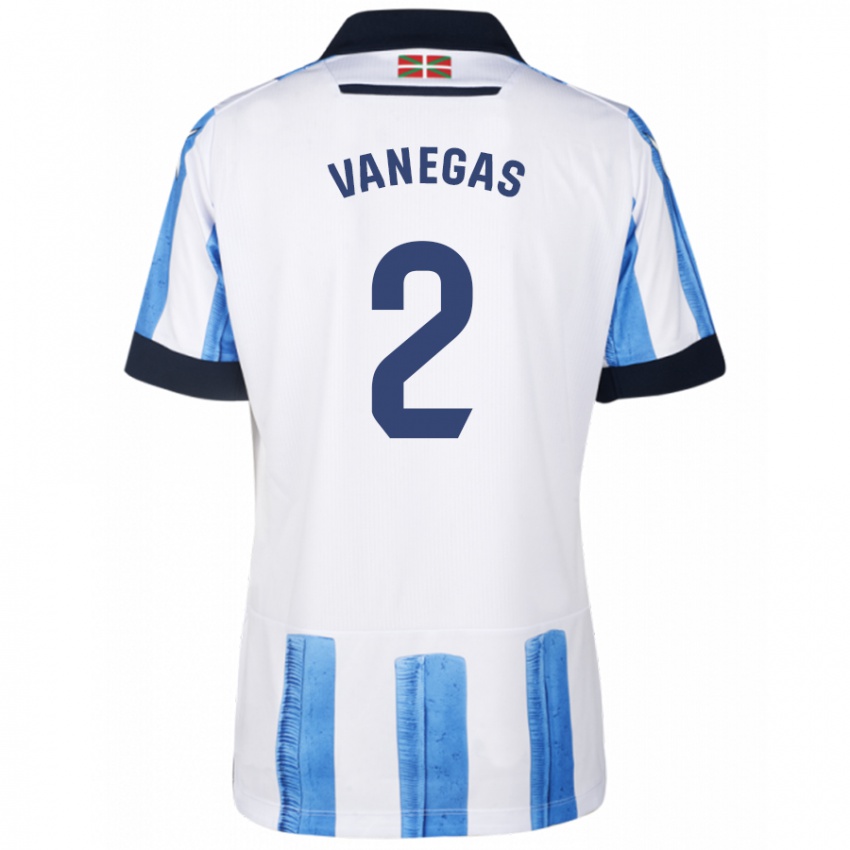 Børn Manuela Vanegas Cataño #2 Blå Hvid Hjemmebane Spillertrøjer 2023/24 Trøje T-Shirt