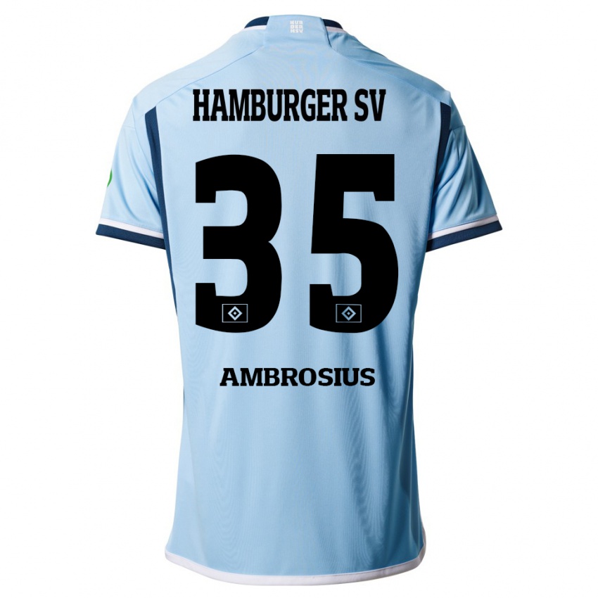 Børn Stephan Ambrosius #35 Blå Udebane Spillertrøjer 2023/24 Trøje T-Shirt