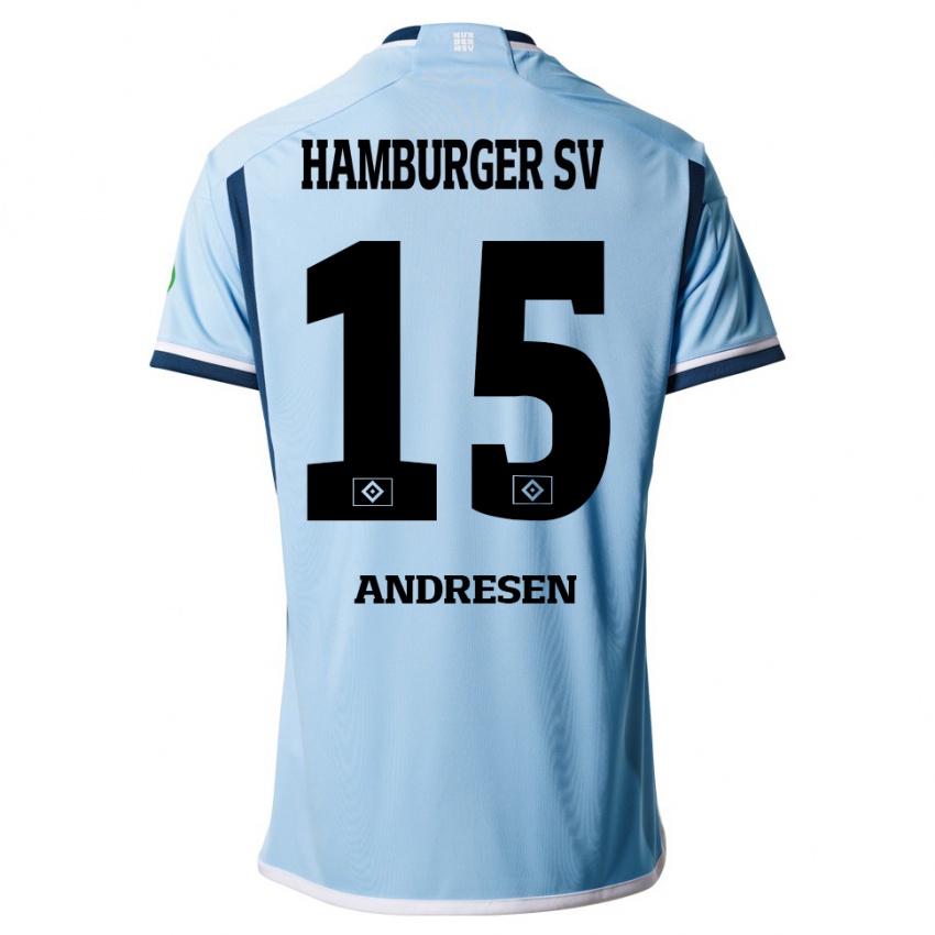 Børn Bent Andresen #15 Blå Udebane Spillertrøjer 2023/24 Trøje T-Shirt