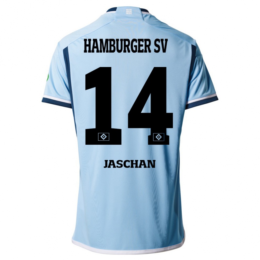 Børn Endrik Jaschan #14 Blå Udebane Spillertrøjer 2023/24 Trøje T-Shirt