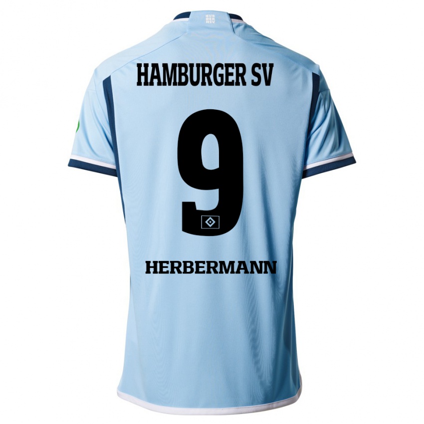 Børn Kevin Herbermann #9 Blå Udebane Spillertrøjer 2023/24 Trøje T-Shirt