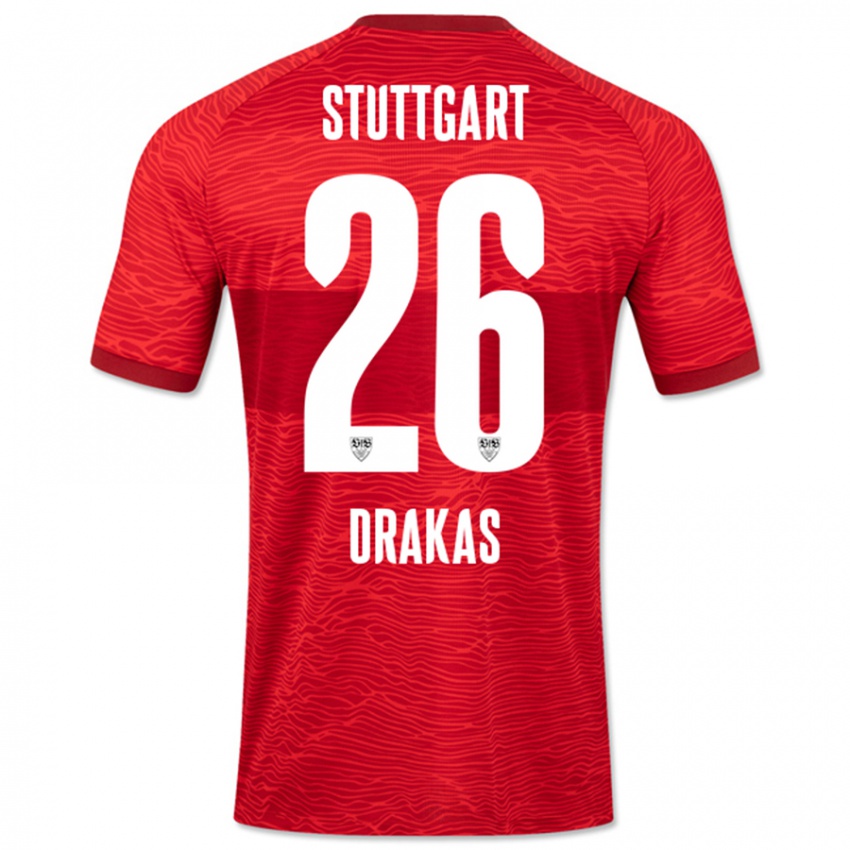 Børn Babis Drakas #26 Rød Udebane Spillertrøjer 2023/24 Trøje T-Shirt