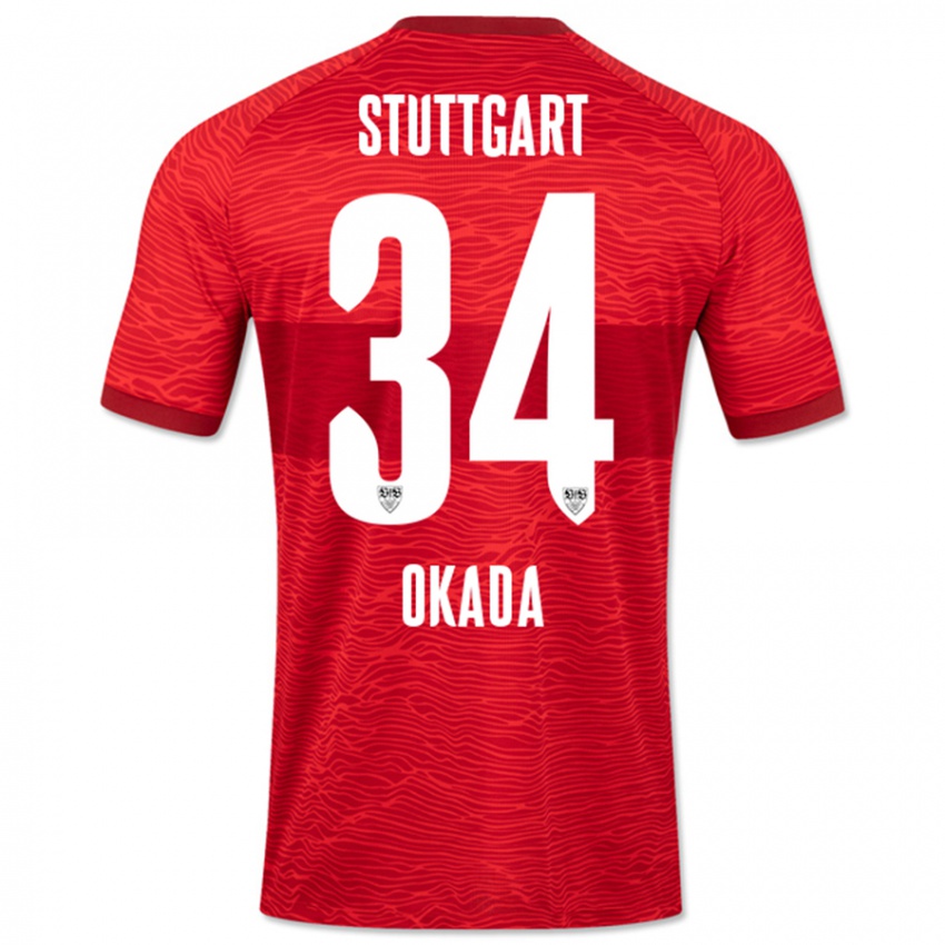 Børn Rei Okada #34 Rød Udebane Spillertrøjer 2023/24 Trøje T-Shirt