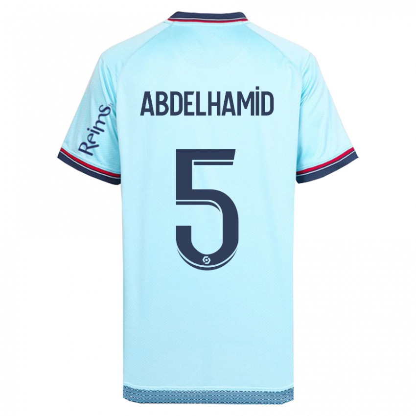 Børn Yunis Abdelhamid #5 Himmelblå Udebane Spillertrøjer 2023/24 Trøje T-Shirt