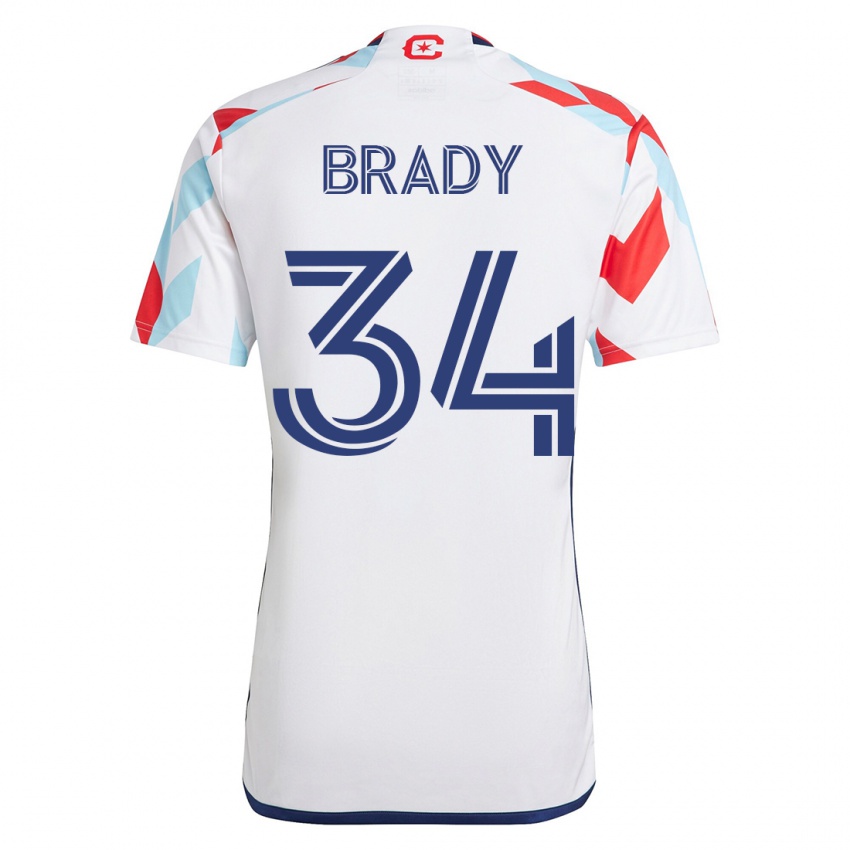 Børn Chris Brady #34 Hvid Blå Udebane Spillertrøjer 2023/24 Trøje T-Shirt
