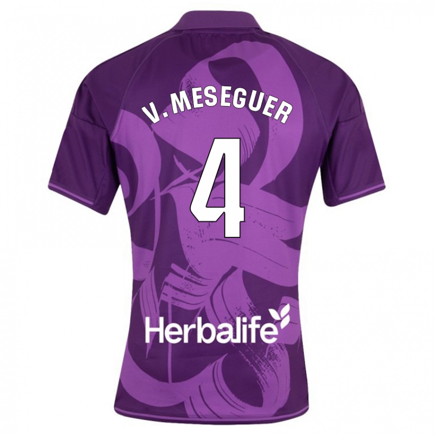 Børn Víctor Meseguer #4 Viol Udebane Spillertrøjer 2023/24 Trøje T-Shirt