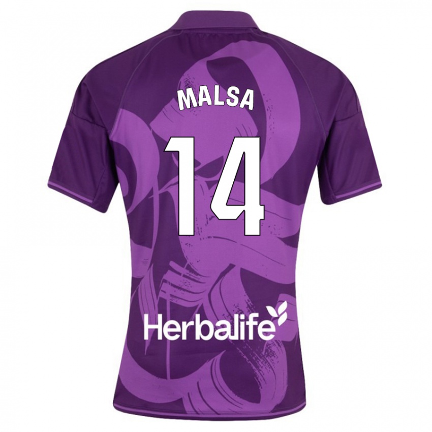Børn Mickaël Malsa #14 Viol Udebane Spillertrøjer 2023/24 Trøje T-Shirt