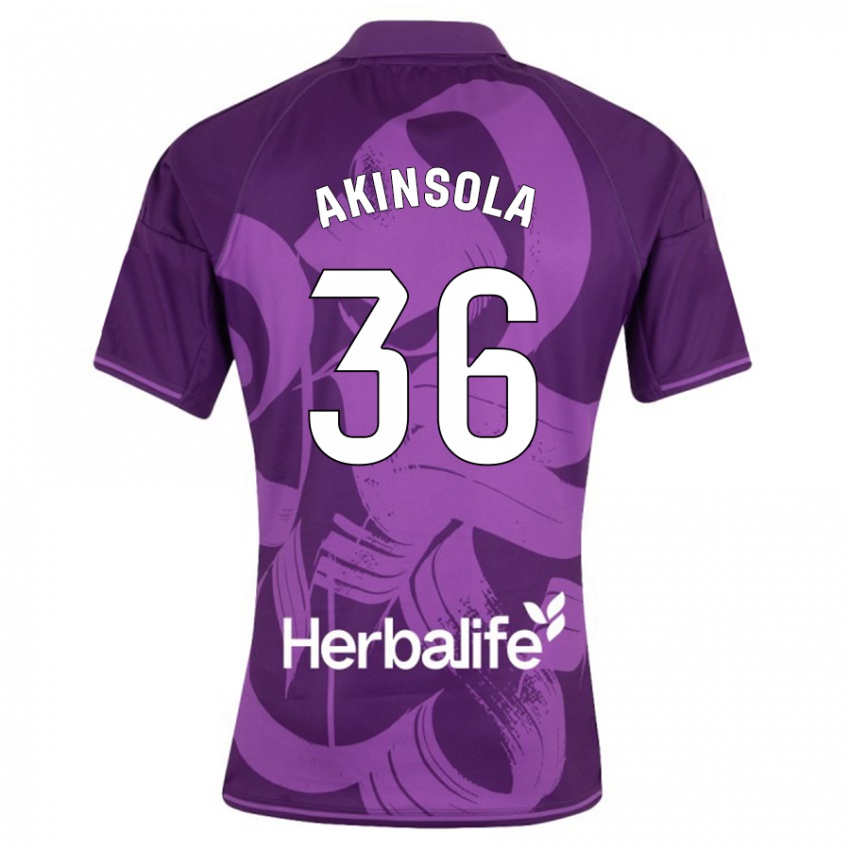 Børn Tunde Akinsola #36 Viol Udebane Spillertrøjer 2023/24 Trøje T-Shirt