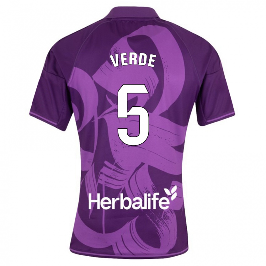 Børn Adrián Verde #5 Viol Udebane Spillertrøjer 2023/24 Trøje T-Shirt