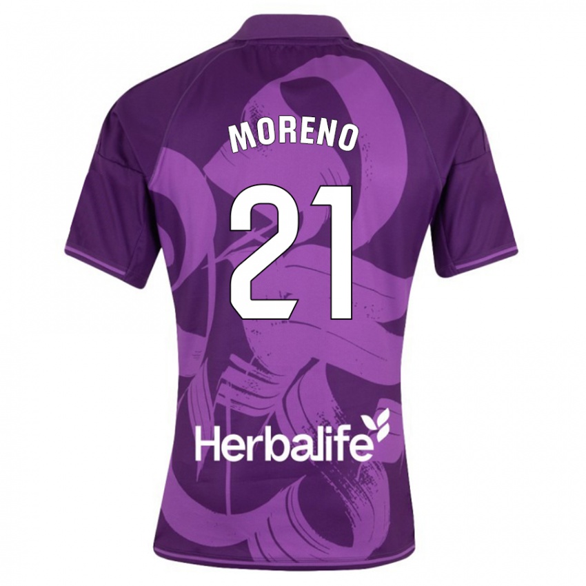 Børn Xavi Moreno #21 Viol Udebane Spillertrøjer 2023/24 Trøje T-Shirt
